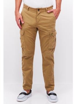 اشتري Men Regular Fit Embroidered Logo Cargo Pants, Brown في الامارات