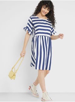 Buy Urban Minx Ruffle Sleeve Striped Dress in UAE