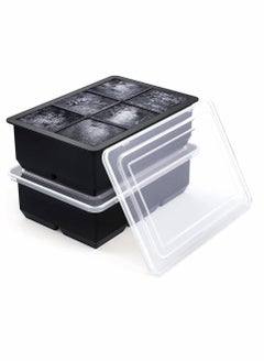 Buy Ice Cube Trays Set of 2, with Spill-Resistant Removable Lids, Silicone Bottom for Easy Release Cubes, Odourless Food Grade, Dishwasher Safe, 6 Cavity Large Square, Stackable BPA Free in UAE