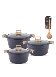 Buy LIFE SMILE Granite Stone Non-Stick Cooking Set - Multi-Layer Granite Coated Cookware with Induction Base and Bakelite Handles, 100% PFOA-Free Pots (Brown, 20/24/28CM) in UAE