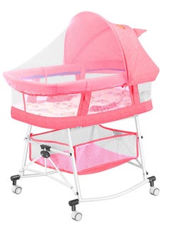 Buy 3-in-1 Portable Baby Sleeper Rocking Cradle Bed, Baby Sleeper Crib with Storage Basket ,Easy Carry Bassinet with Breathable Net Mattress Pink in UAE