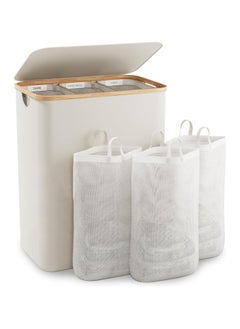 Buy Laundry Basket with Lid, 3 Section Extra Large Laundry Hamper, Divided Laundry Hamper with Removable Bags, Foldable Laundry Hamper for Bathroom, Bedroom(Beige, 140L, 3 Section) in Saudi Arabia