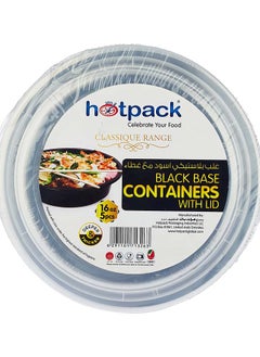 Buy Hotpack Disposable Microwaveable Round Black Base Container with Clear Lid 16 ounce 5-Pieces in UAE