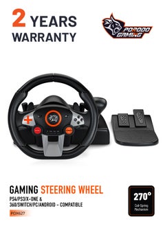 Buy Steering Wheel Gaming 7in1 Steering Wheel with Responsive Pedal and Gear Lever / 270° Coil-Spring Mechanism / Plug & Play compatible with PS3, PS4, XBOX ONE, XBOX360, PC, Nintendo SWITCH, and Android devices - black in UAE