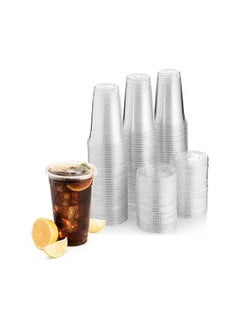 Buy Juice Cup With Lid 20 Ounce Clear Strong Disposable Ideal For Iced Coffee, Smoothies Bubble Boba Tea Milkshakes Frozen Cocktails Water Sodas Juices Snacks Dessert and More 50 Pieces in UAE