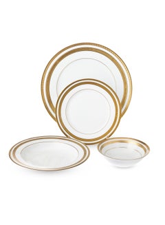 Buy Dinner set 16 pieces 4 people porcelain golden engraving in Saudi Arabia