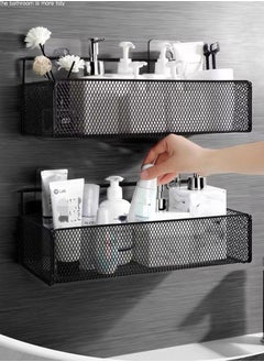 اشتري 2-Pieces Bathroom Shelf Shower Shampoo Soap Organizer Wall Mounts Storage Rack Shelving Metal Black 37 x 14 x 9 Centimeter في الامارات