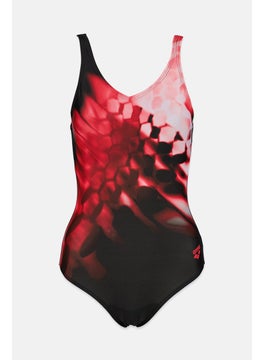 اشتري Women Graphic Print One Piece Swimwear, Black and Red في السعودية