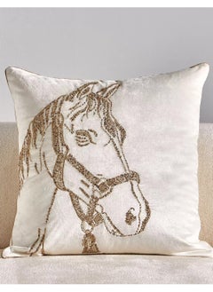 Buy Faris Horse Face Beaded Filled Cushion 50x50 cm in Saudi Arabia