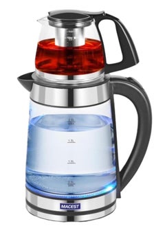 اشتري Electric Kettle with Teapot, 2 in 1, 2L Kettle + 750ml Teapot, Black and Silver في السعودية