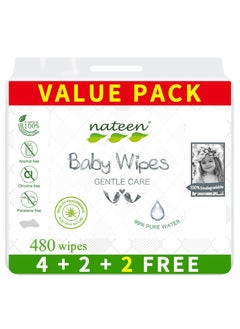 اشتري Baby Wipes,80s x 6 Packs(480 wipes),20pcs Wipes Free,Pure Water Wipes for Baby,Multi Purpose Cleaning Baby Wet Wipes With Aloe Vera Extract for Sensitive Skin في الامارات