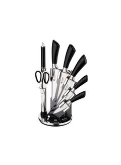 Buy EDENBERG Kitchen Knife Set | Premium Carbon Stainless Steel Kitchen Knife Set with Kitchen Shears & Revolving Magnetic Stand- 8 Pcs (Silver-Black) in UAE