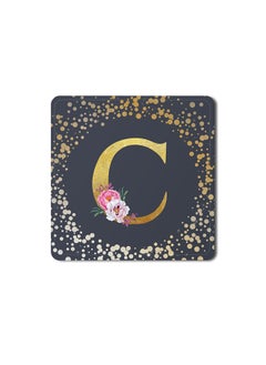 Buy Designer Leather Coasters Mat for Beverage Drinks- Custom Monogram Initial Letter Floral Pattern Alphabet - C (Grey) in UAE