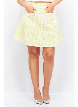 Buy Women Gingham Print Flippy Mini Skirt, Yellow/White in UAE