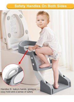 Buy Juud 2 in 1 Foldable Kids Potty Training Seat with Ladder Step Stool Comfortable Non-Slip Kids Toilet Seat for Boys Girls Adjustable 3 Step Toddler Toilet Seat with Handle and Anti-Slip Pads in UAE