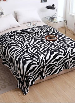 Buy Fleece Blanket 200*230cm Multi Purpose, Super Soft Throw Black and White Zebra Design. in UAE