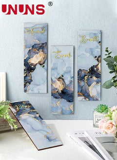 Buy 4 Pieces Wooden Wall Decor,Wooden Framed Decorative Wall Art Painting For Home Cabinets Dining Restaurant,25x10cmx4 in UAE