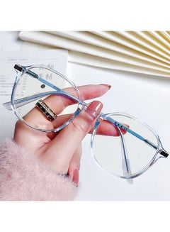 Buy Blue Light Blocking Glasses Women/Men, Round Fashion Retro Frame, Glasses Frame Korean Version Flat Mirror, Anti Eyestrain UV Glare（#Blue) in Saudi Arabia