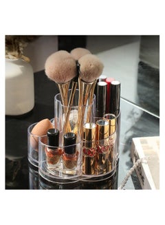 Buy Rotating Makeup Organizer, 360 Clear Cosmetic Storage Holder Tray with 6 Compartment Makeup Brush Lip Gloss Organizer Case Bathroom Cabinet Vanity Desktop Organizer Clear in Saudi Arabia