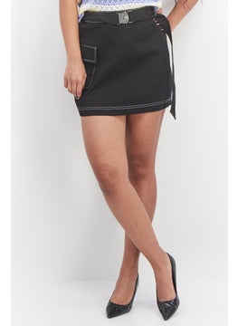 Buy Women Belted Plain Mini Skirt, Black in UAE