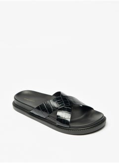 Buy Textured Slip-On Cross Strap Sandals in Saudi Arabia