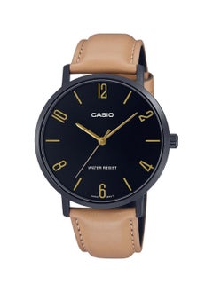 Buy Analog Round Waterproof Wrist Watch With Leather Strap MTP-VT01BL-1BUDF in UAE