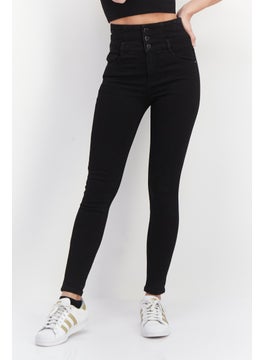 Buy Women Skinny Fit Solid Stretchable Denim, Black in UAE