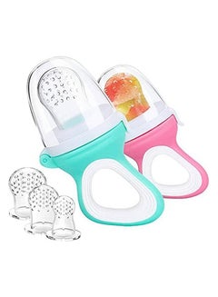 Buy 2-Piece Baby Fresh Food Feeder with 3 Sizes Silicone Pouches, Fruit Teether Pacifiers in Appetite Stimulating Colors in Saudi Arabia