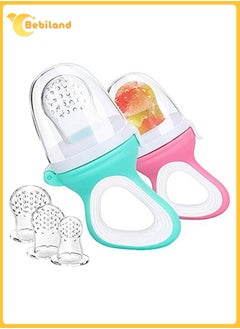 Buy 2-Piece Baby Fresh Food Feeder with 3 Sizes Silicone Pouches, Fruit Teether Pacifiers in Appetite Stimulating Colors in UAE