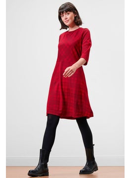 Buy Women Jacquard Print Midi Dress, Red in UAE