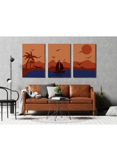 Buy Set of Set of 3 sunset on the sea Printed canvas wall art in Egypt