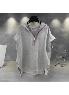 Buy Urban Hooded Vest Men Casual Street Fashion Sleeveless ZipperGrey Grey in UAE