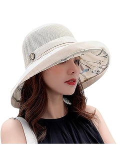 Buy Women Mesh Sun Hats Summer Beach UV Protection UPF Packable Wide Brim Chin Strap（White） in UAE