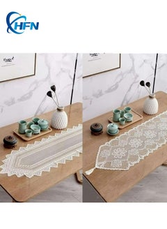 Buy 2 Pieces White Hollow Lace Table Runner With Two Styles Replaceable 114 x 33cm in Saudi Arabia