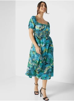 Buy Shirred Front Printed Dress in UAE