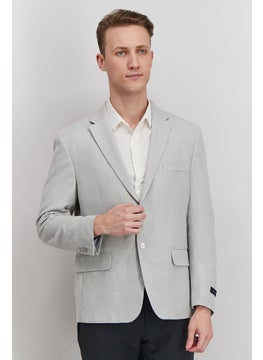 Buy Men Regular Fit Solid Weave Formal Blazer, Grey in UAE