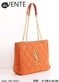 اشتري LYS Orange brown Camel Suede Shoulder bag  With Golden chain في مصر