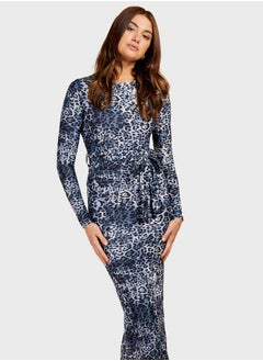 Buy Belt Detail Printed Dress in UAE