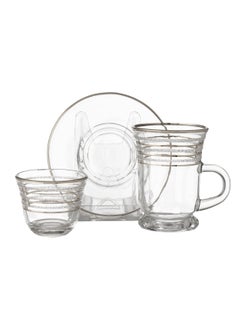 Buy Tea set of 18 pieces, glass tea cups + tea saucer + Arabic coffee cup in Saudi Arabia