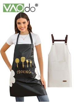 Buy 2 Pack Kitchen Cooking Aprons Bib Waterproof Soft Chef Apron with 2 Pockets for Men Women in Saudi Arabia