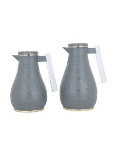 Buy Dark Grey Chrome Thermos Set Islamic Pattern Acrylic Handle Two Piece in Saudi Arabia