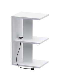 Buy Mahmayi Modern E-Shape Night Stand Table, with Attached BS02 Desktop Socket USB A/C Port 3 Open Storage Shelf For Living Room, Bedroom - White in UAE