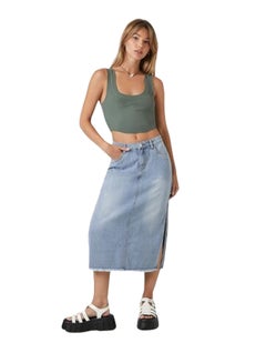 Buy Frayed Denim Midi Skirt in Egypt