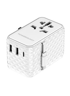 Buy Universal Adapter with Retractable Type-C Cable and 20W Type-C Port and 2xUSB-A 15W Port / GaN Technology / Built-In Safeguard / Simultaneous Charging - White in UAE