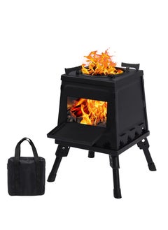 اشتري Burning Camp Stove, Folding Cast Iron Camping Wood Stove with Carrying Case Portable for Backpacking Outdoor Cooking BBQ, Black, Small في الامارات