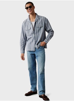 اشتري Linen-Blend Mechanic Regular Fit  Striped Shirt في الامارات