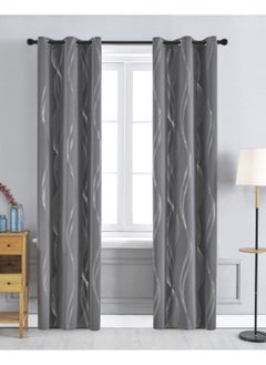 Buy Blackout Curtains, Decorative Silver Thread Foil Blackout Curtains, Thermal Insulated Room Darkening Curtains for Bedroom Living Room 100*250cm Grey in UAE