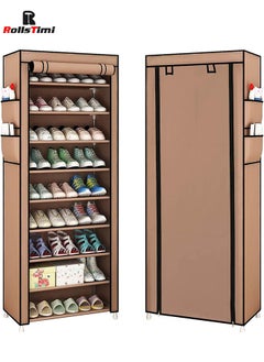 Buy 10-Tiers Shoe Cabinet Rack Brown 60*30*160cm in UAE