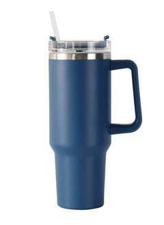 اشتري 40oz Steel Vacuum Mug with Handle and Straw Black في الامارات