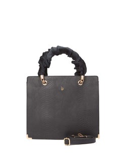 اشتري Fancy Faux Leather Logo Embellished Bag With Adjustable Shoulder Strap And Pleated Handle في مصر